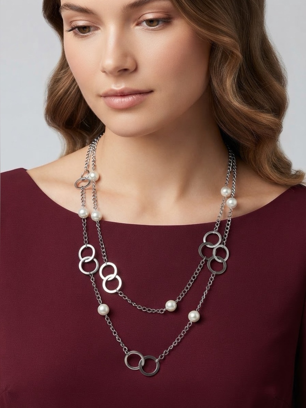 Lia Sophia Perla Del Mar Necklace | Pearl Silver Long Layered
